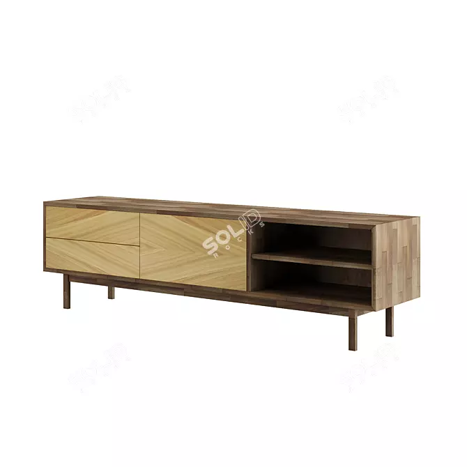 Wooden TV Stand Kyoto Dark Oak 3D model image 3