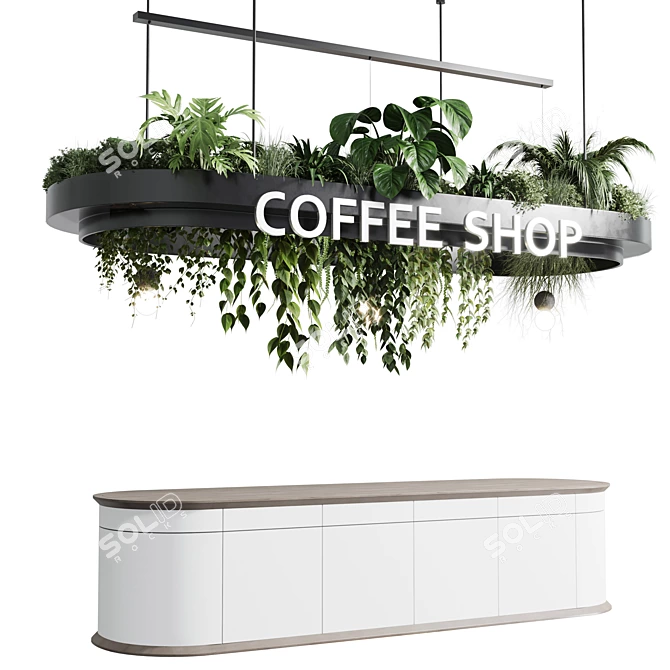 Modern Cafe Counter Plant Decor 3D model image 1