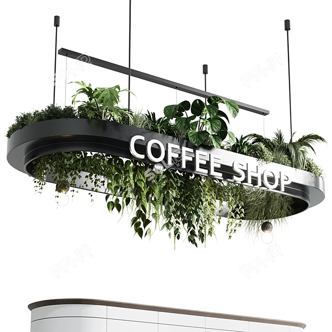 Modern Cafe Counter Plant Decor 3D model image 2