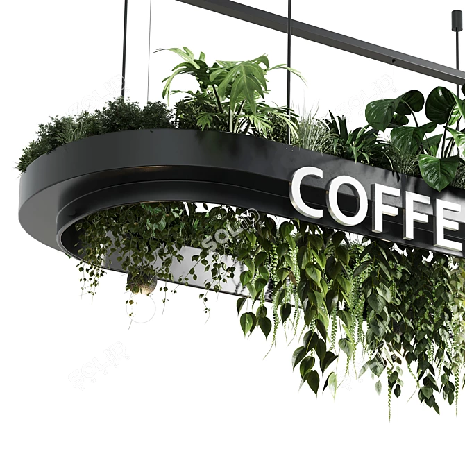 Modern Cafe Counter Plant Decor 3D model image 3