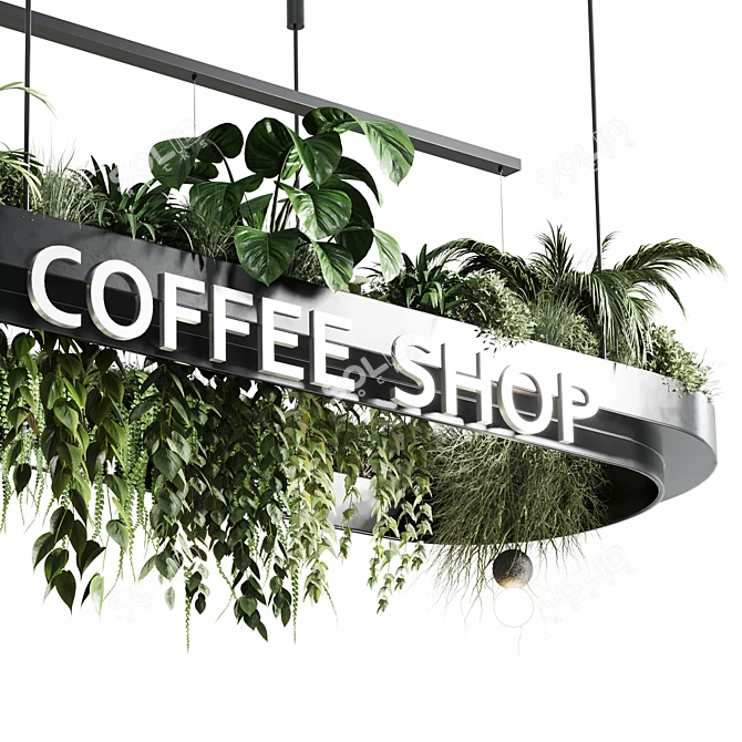 Modern Cafe Counter Plant Decor 3D model image 4