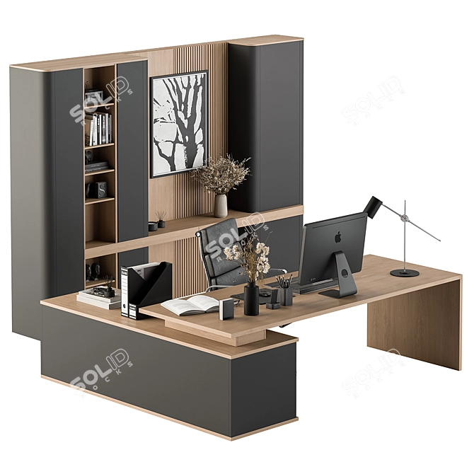 Executive Oak Boss Desk 410 3D model image 2