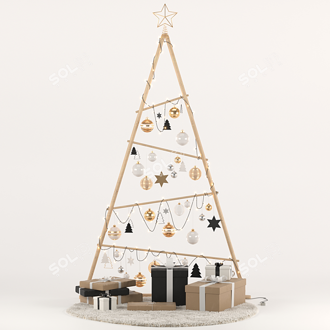 Wooden Christmas Tree 3D Model 3D model image 2