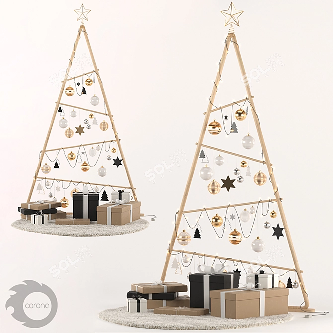 Wooden Christmas Tree 3D Model 3D model image 8