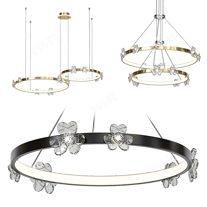 Floral LED Chandelier Camilia Black 3D model image 1