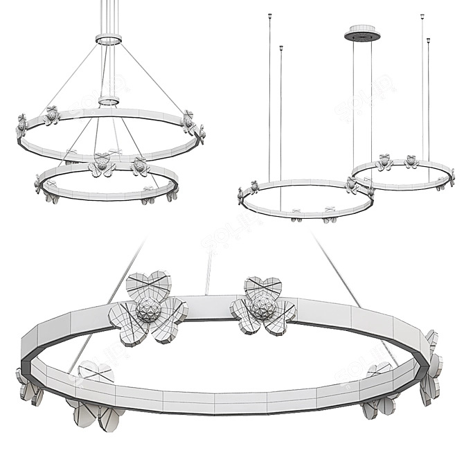 Floral LED Chandelier Camilia Black 3D model image 3