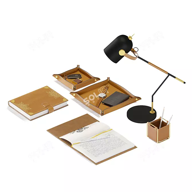 Leather Office Desk Set 3D model image 1