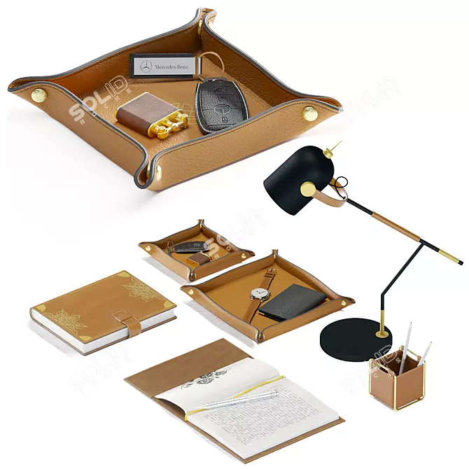 Leather Office Desk Set 3D model image 8