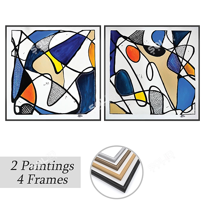Rustic Art Set with Frames 3D model image 1