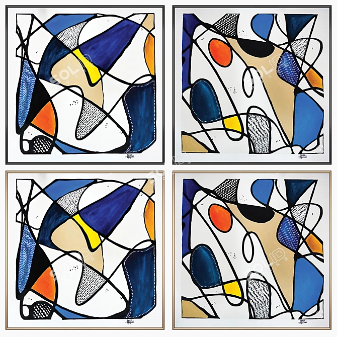 Rustic Art Set with Frames 3D model image 2