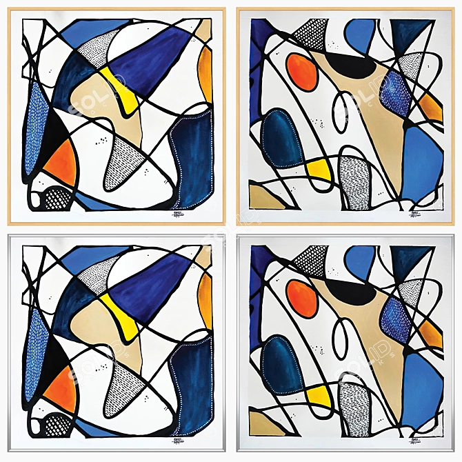 Rustic Art Set with Frames 3D model image 3