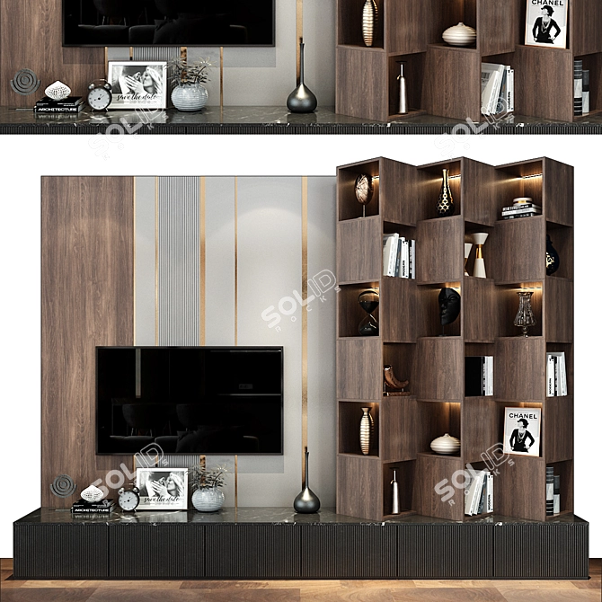 Modern Plywood TV Wall Shelf 3D model image 1