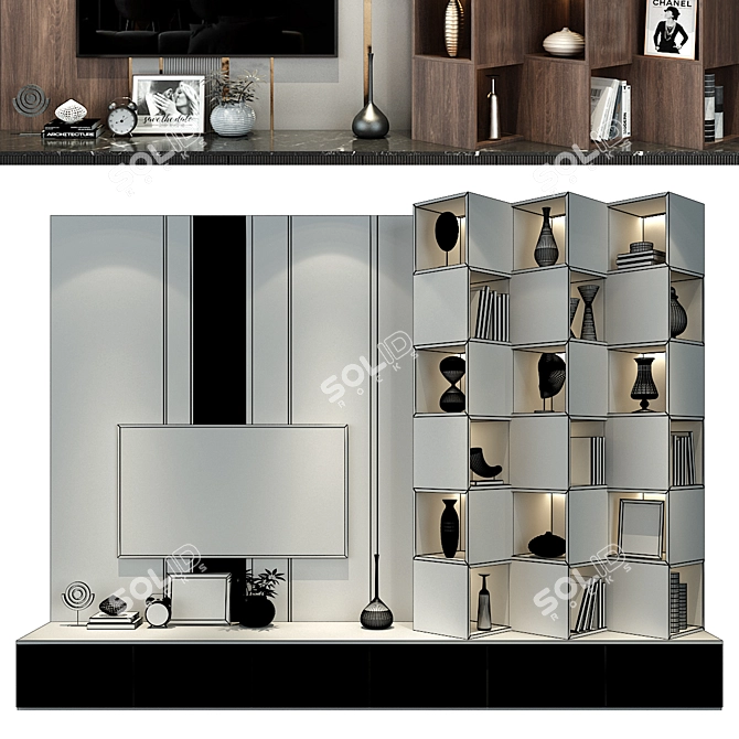 Modern Plywood TV Wall Shelf 3D model image 2