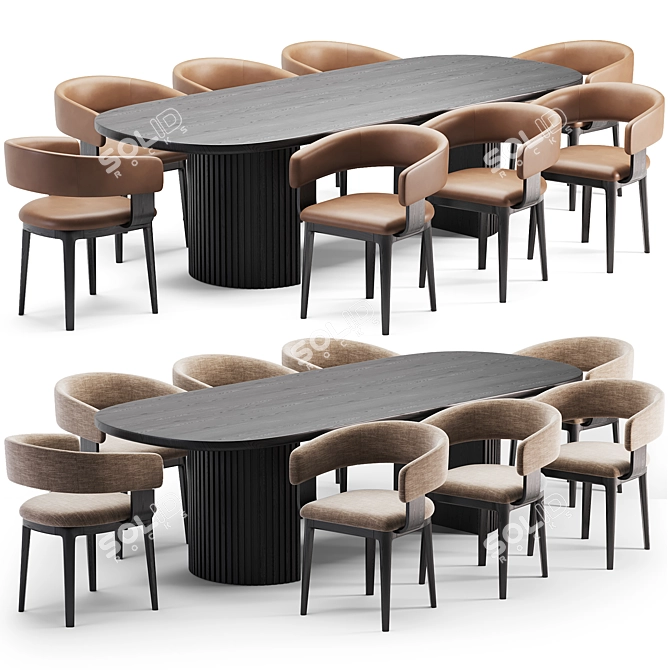 Modern Dining Set with Tables 3D model image 1