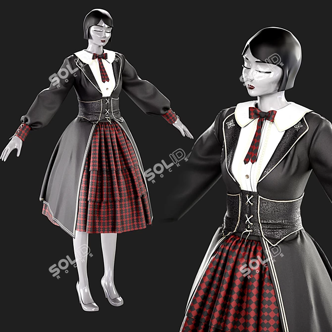 Gothic Dress 3D Model Max-FBX 3D model image 2