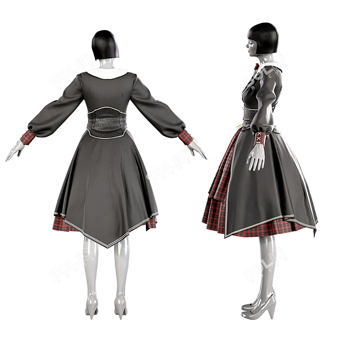 Gothic Dress 3D Model Max-FBX 3D model image 3