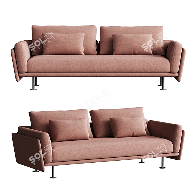 Stylish 3-Seater Fabric Sofa 3D model image 1