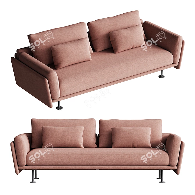 Stylish 3-Seater Fabric Sofa 3D model image 2