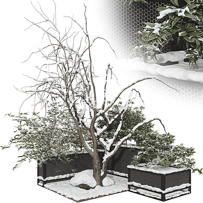 Snowy Garden Plant Set 3D 3D model image 1