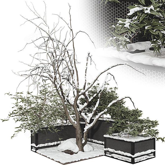 Snowy Garden Plant Set 3D 3D model image 2