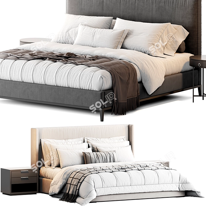 RH Italia Panel Fabric Bed 3D model image 2