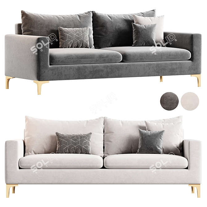 Luxury Velvet Naomi Sofa Cream 3D model image 1