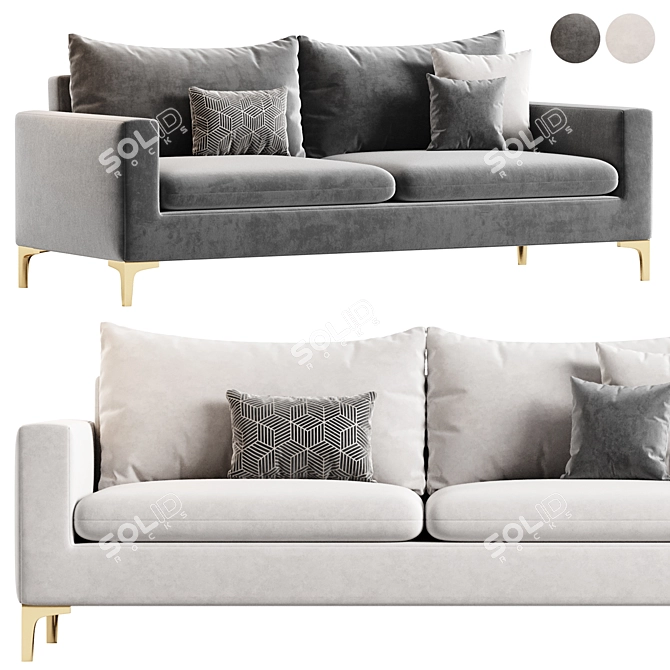 Luxury Velvet Naomi Sofa Cream 3D model image 2