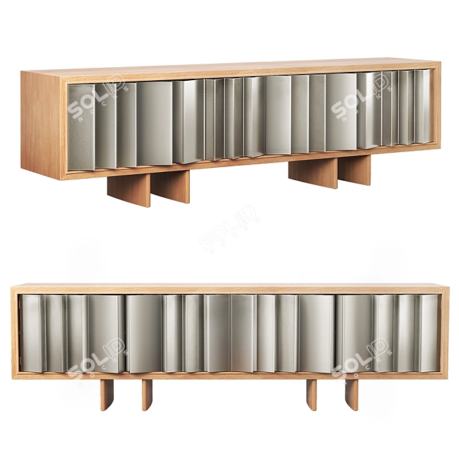 Contemporary Steel Oak Media Console 3D model image 1