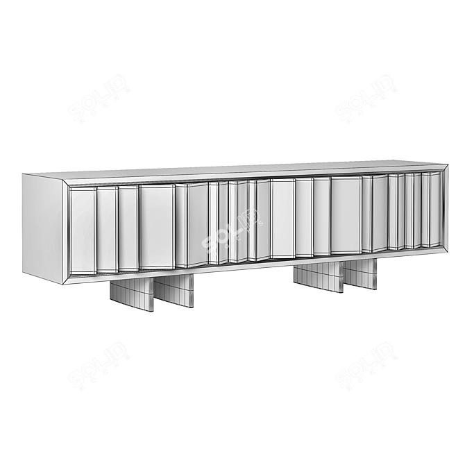 Contemporary Steel Oak Media Console 3D model image 3