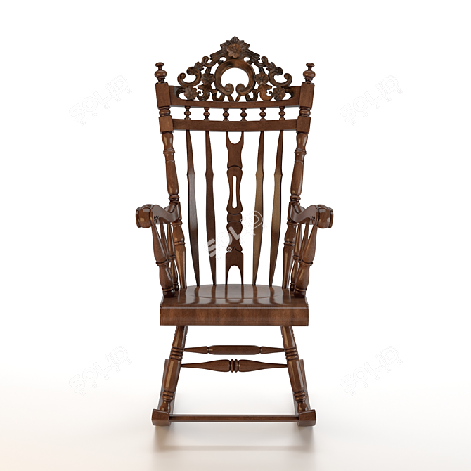 Elegant Mahogany Rocking Armchair 3D model image 3