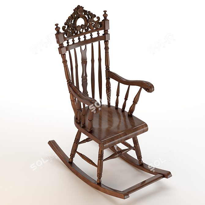 Elegant Mahogany Rocking Armchair 3D model image 6