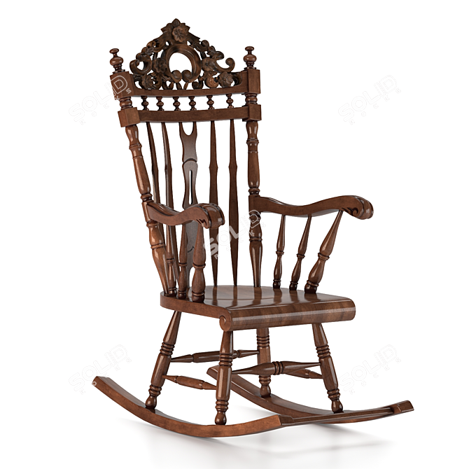 Elegant Mahogany Rocking Armchair 3D model image 8