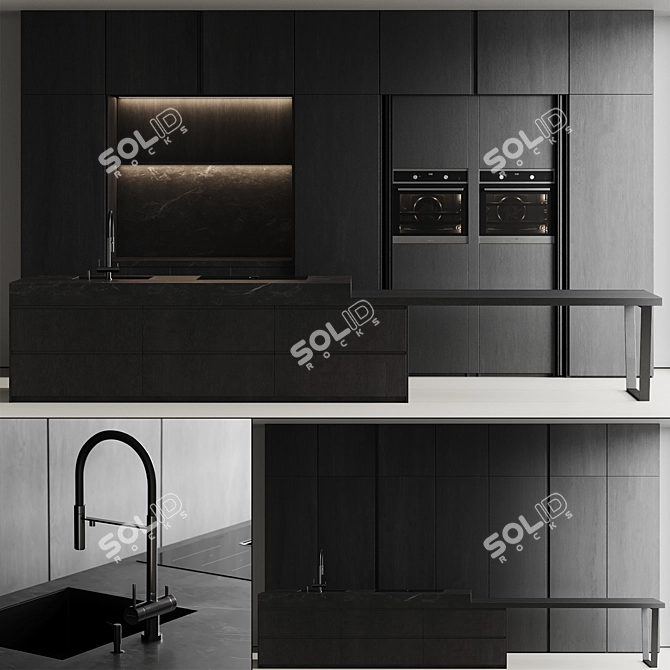 Modern Island Kitchen Set 3D model image 1