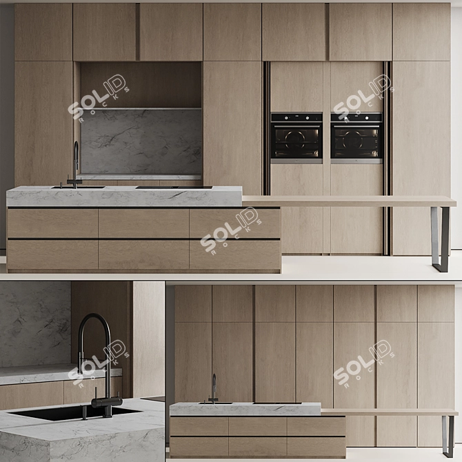 Modern Island Kitchen Set 3D model image 2