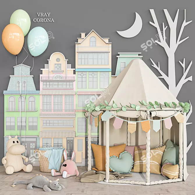 Kids Dream Bed with Pillows 3D model image 1