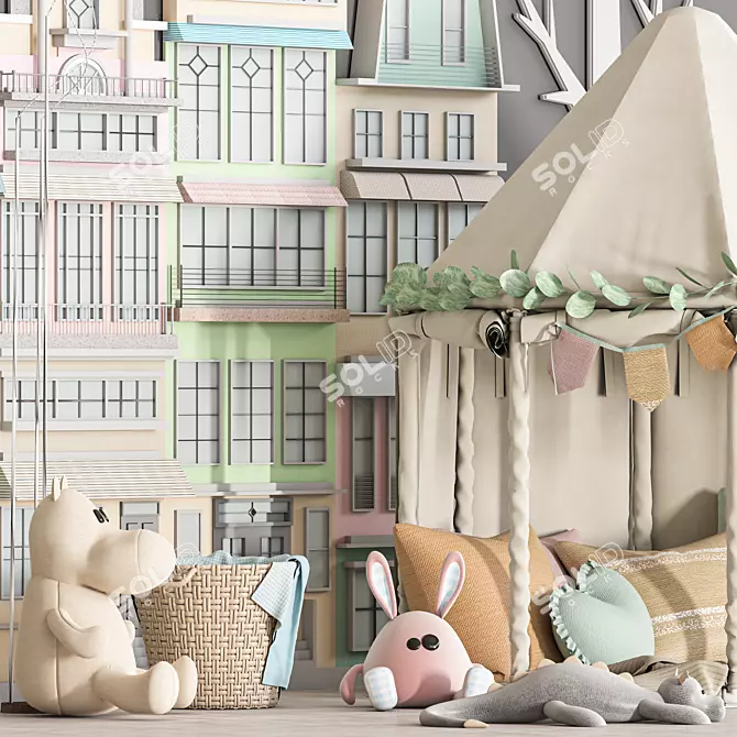 Kids Dream Bed with Pillows 3D model image 2