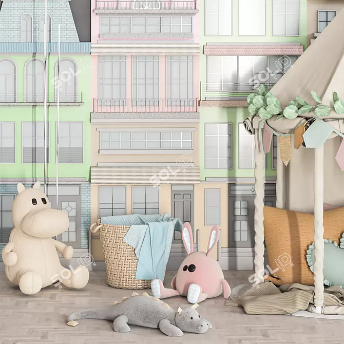 Kids Dream Bed with Pillows 3D model image 3