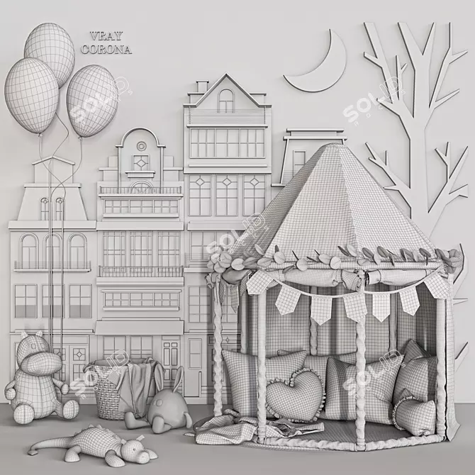 Kids Dream Bed with Pillows 3D model image 4