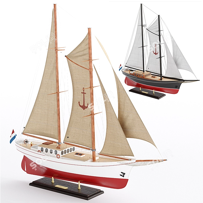 Silver Schooner Model Boat Kit 3D model image 1