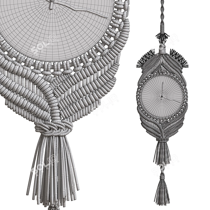 Handcrafted Boho Macrame Wall Clock 3D model image 4