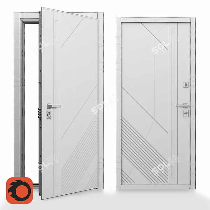 Modern Urban Style Entry Door 3D model image 3