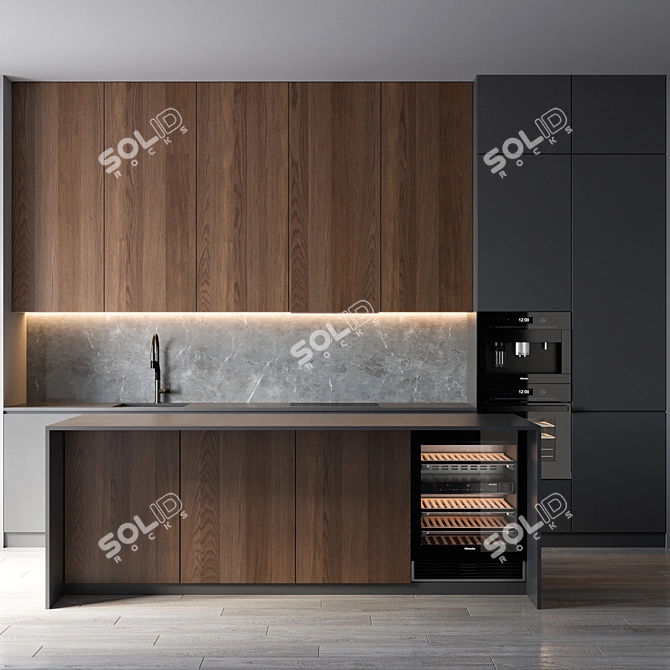 Modern Kitchen Cabinet Set Mesh & Miele 3D model image 1