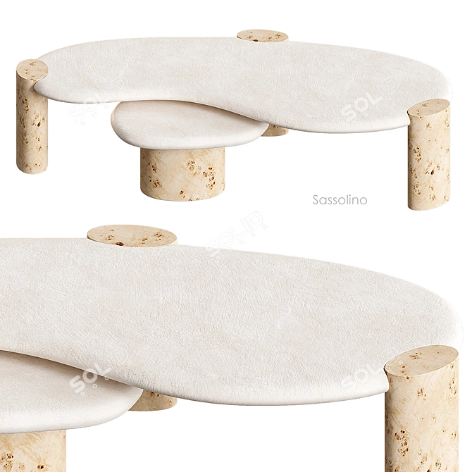 Sassolino Concrete Burl Wood Tables 3D model image 1