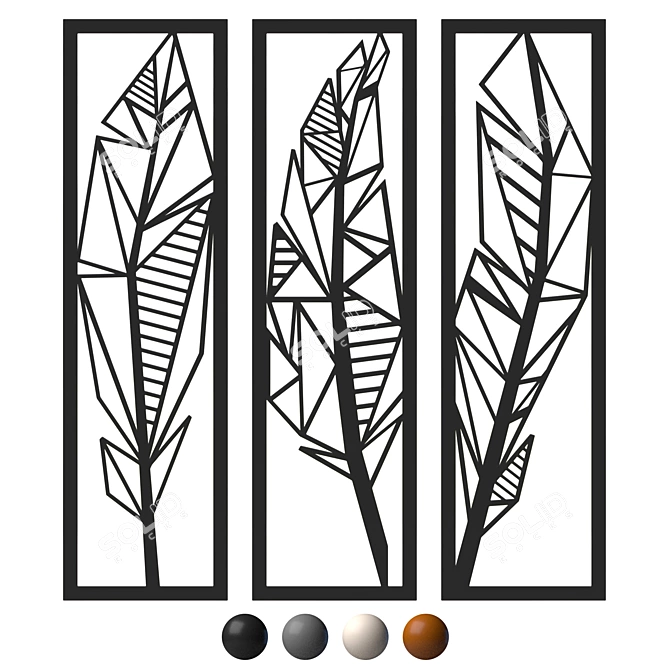 Feather Wall Decor Panel 3D model image 1