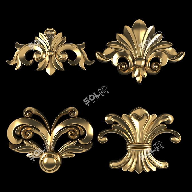 Elegant Gold Gypsum Ornament Model 3D model image 1