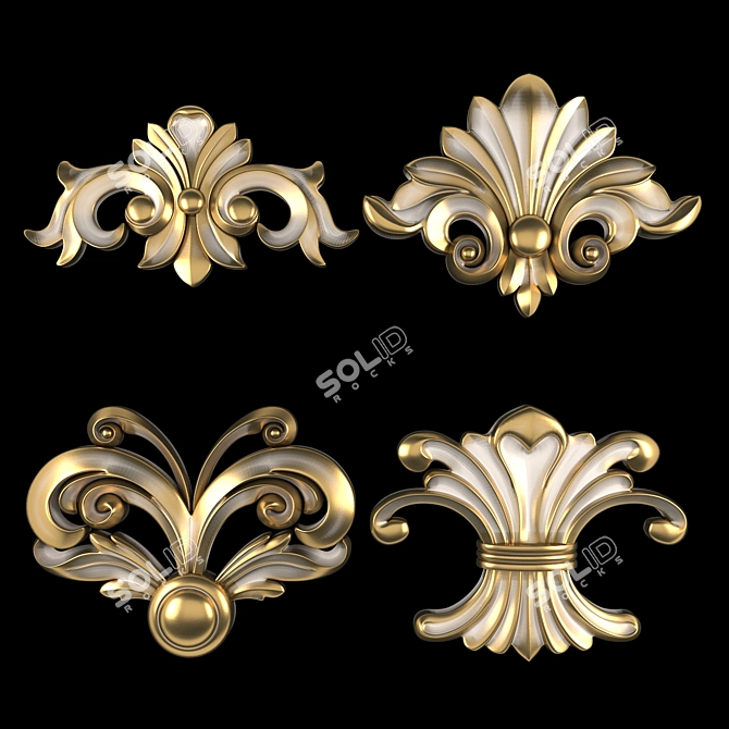 Elegant Gold Gypsum Ornament Model 3D model image 3