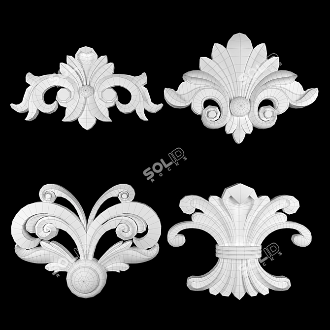 Elegant Gold Gypsum Ornament Model 3D model image 4