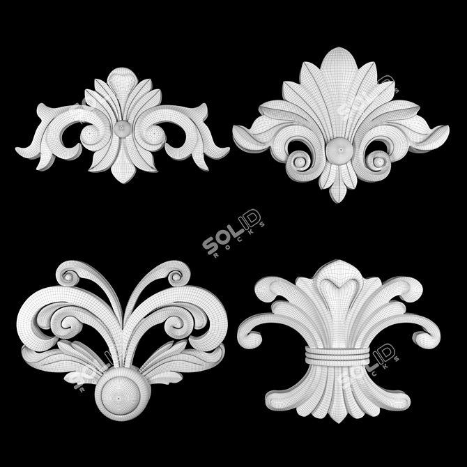 Elegant Gold Gypsum Ornament Model 3D model image 5