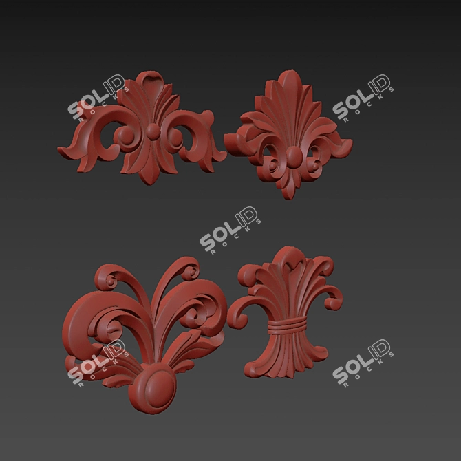 Elegant Gold Gypsum Ornament Model 3D model image 6