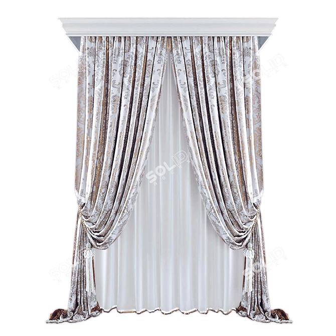 Modern Sheer Curtains Set White 3D model image 1
